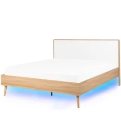 Beliani-SERRIS-Tweepersoonsbed LED-Wit-140 X 200 Cm-Vezelplaat