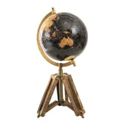 Clayre & Eef Wereldbol 18x16x26 Cm Zwart Hout Metaal Globe -Meubels Voor Thuis 10061227