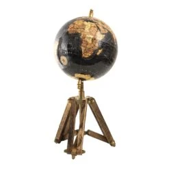 Clayre & Eef Wereldbol 18x16x26 Cm Zwart Hout Metaal Globe -Meubels Voor Thuis 10061229
