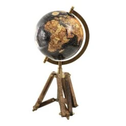 Clayre & Eef Wereldbol 18x16x26 Cm Zwart Hout Metaal Globe -Meubels Voor Thuis 10061232