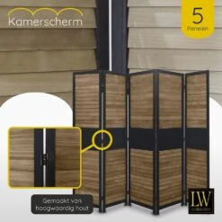 LW Collection Kamerscherm Zwart Bruin 5 Panelen 170X200CM -Meubels Voor Thuis 10125779