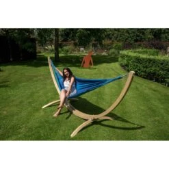 Tropilex® Hangmat Met Standaard Eénpersoons Wood & Dream Blue Blauw -Meubels Voor Thuis 10152343