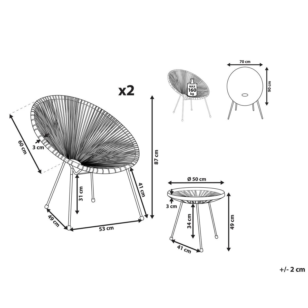 Beliani - ACAPULCO - Bistroset Voor 2 - Natuurlijk - PE Rotan 5 Beliani - ACAPULCO - Bistroset Voor 2 - Natuurlijk - PE Rotan - Afbeelding 3