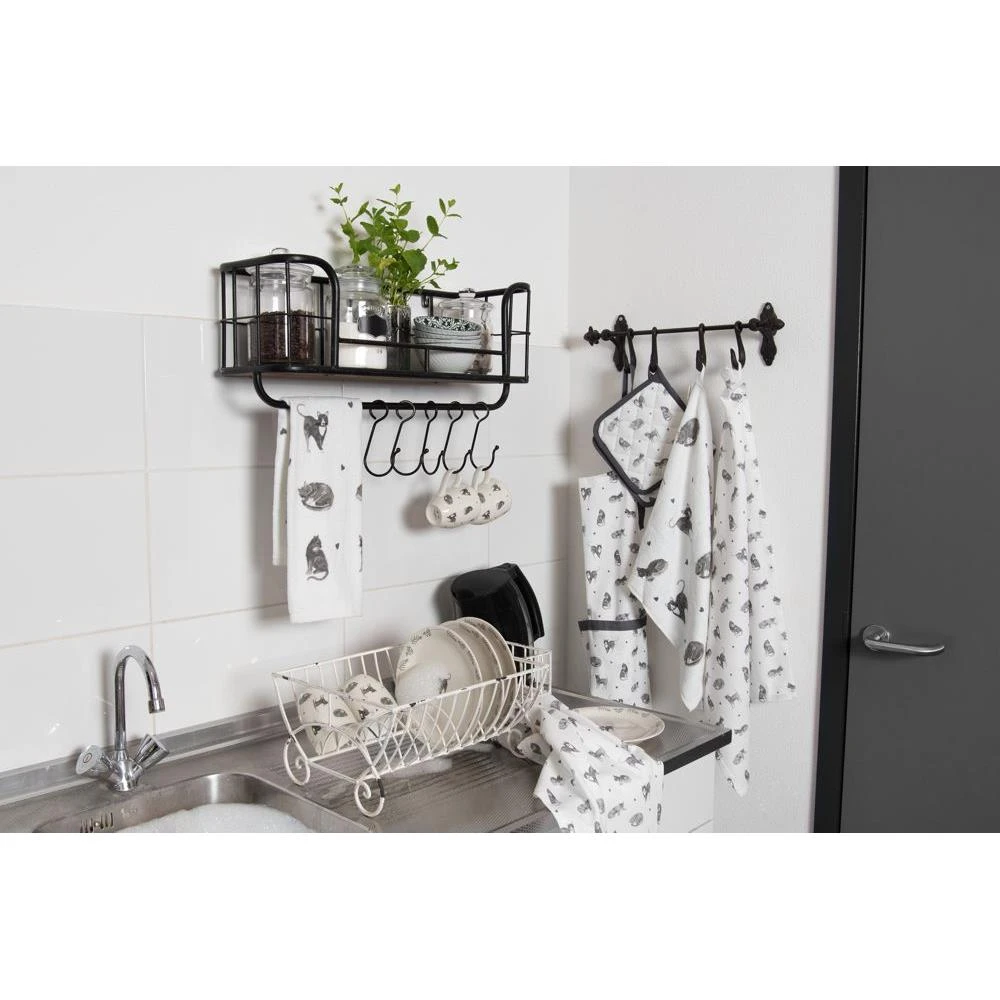 Clayre & Eef Gastendoekje 40x66 Cm Grijs Wit Katoen Katten Toilet 5 Clayre & Eef Gastendoekje 40x66 Cm Grijs Wit Katoen Katten Toilet - Afbeelding 3