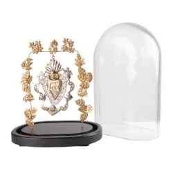 Clayre & Eef Stolp 26x16x37 Cm Goudkleurig Zwart Glas Hout Ovaal Hart -Meubels Voor Thuis 10217059