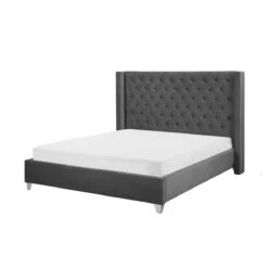 Beliani - LUBBON - Tweepersoonsbed - Grijs - 160 X 200 Cm - Fluweel