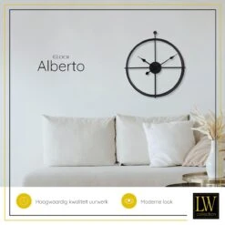 LW Collection Wandklok Alberto Ø52cm - Zwart -Meubels Voor Thuis 10285498