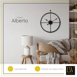 LW Collection Wandklok Alberto Ø52cm - Zwart -Meubels Voor Thuis 10285504