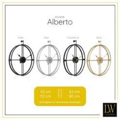 LW Collection Wandklok Alberto Ø52cm - Zwart -Meubels Voor Thuis 10285506