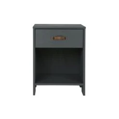 WOOOD Dennis Nachtkastje - Grenen|Leer - Steel Grey - 52x39x36