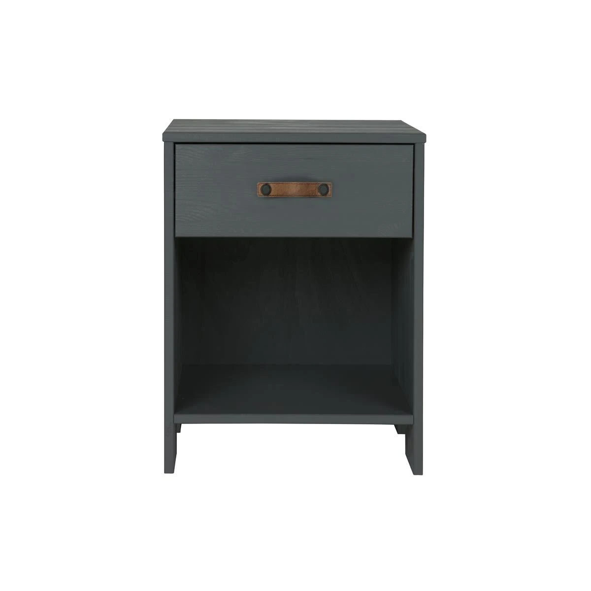 WOOOD Dennis Nachtkastje - Grenen|Leer - Steel Grey - 52x39x36 3 WOOOD Dennis Nachtkastje - Grenen|Leer - Steel Grey - 52x39x36
