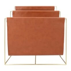 QUVIO Tijdschriftenrek Van Metaal En Leer - Bruin Met Goud -Meubels Voor Thuis 10375203