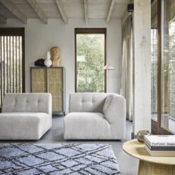 HKliving Vint Bank Element - Hoekstuk Rechts - Crème -Meubels Voor Thuis 10419972