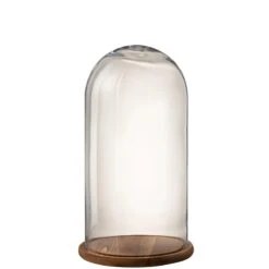 J-Line Stolp Rond Hout Glas Bruin Small