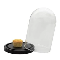 Clayre & Eef Stolp Ø 17x25 Cm Zwart Glas Hout Rond Glazen Stolp -Meubels Voor Thuis 10463793