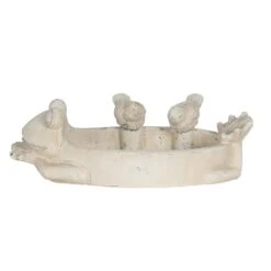 Clayre & Eef Vogelvoederbak Kikker 32x19x9 Cm Beige Steen Ovaal