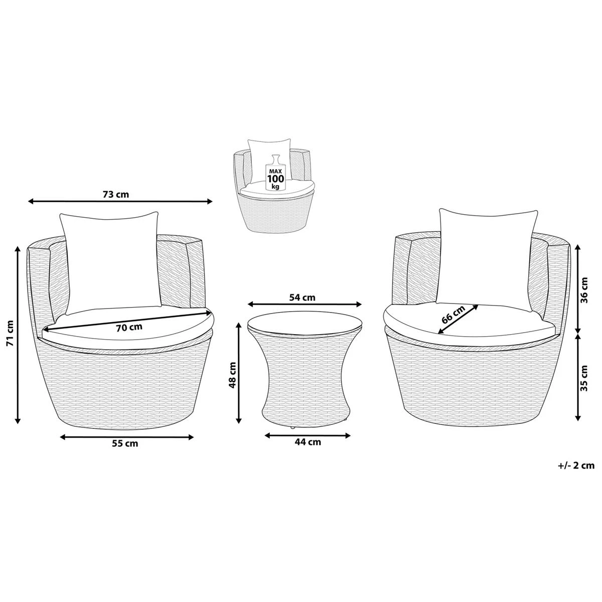 Beliani - CAPRI - Bistroset Voor 2 - Grijs - PE Rotan 13 Beliani - CAPRI - Bistroset Voor 2 - Grijs - PE Rotan - Afbeelding 11