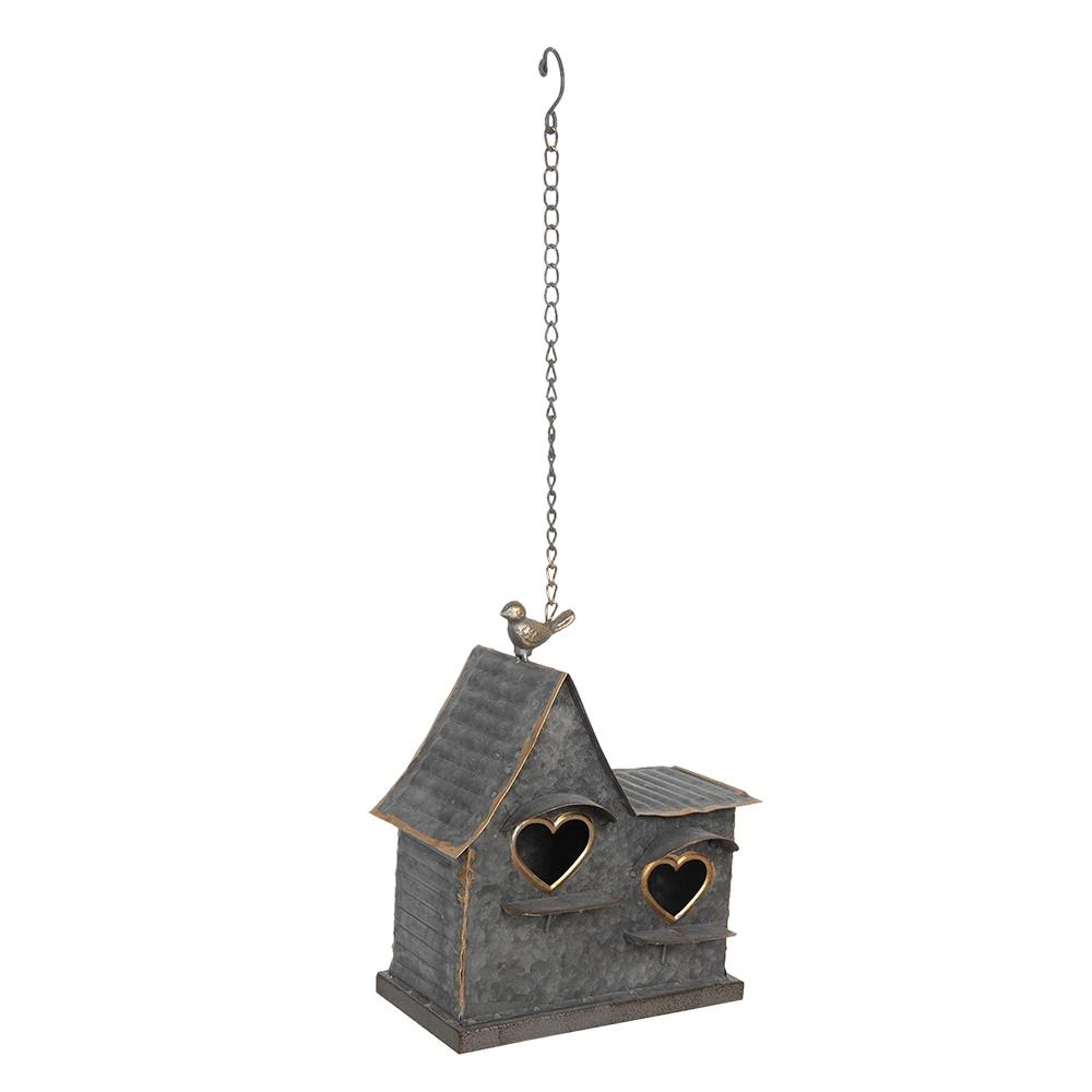 Clayre & Eef Vogelhuis 25x12x25 Cm Grijs Ijzer Vogelhuisje Hangend 4 Clayre & Eef Vogelhuis 25x12x25 Cm Grijs Ijzer Vogelhuisje Hangend - Afbeelding 2