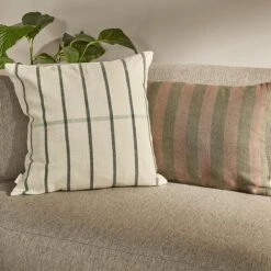By FonQ Linen Stripe Sierkussen 40 X 60 Cm - Bruin/Groen -Meubels Voor Thuis 10555106