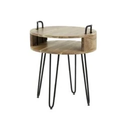 Duverger Disc - Nachtkastje - Massief Acacia - Rond - 1 Nis - Stalen