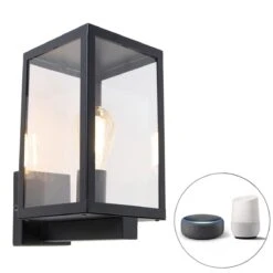 QAZQA Smart Buiten Wandlamp Zwart Met Glas 30 Cm Incl. Wifi ST64 - -Meubels Voor Thuis 10634289