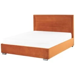 Beliani - ROUEN - Tweepersoonsbed - Oranje - 180 X 200 Cm - Fluweel -Meubels Voor Thuis 10654652