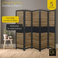 LW Collection Kamerscherm Zwart Bruin 5 Panelen 170X200CM -Meubels Voor Thuis 10670849