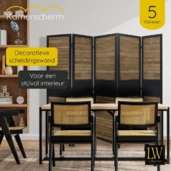 LW Collection Kamerscherm Zwart Bruin 5 Panelen 170X200CM -Meubels Voor Thuis 10670859