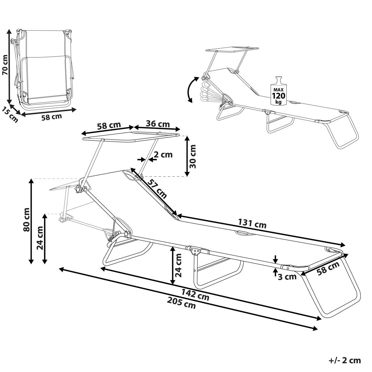 Beliani - FOLIGNO - Strandstoel - Zwart - Polyester 13 Beliani - FOLIGNO - Strandstoel - Zwart - Polyester - Afbeelding 11