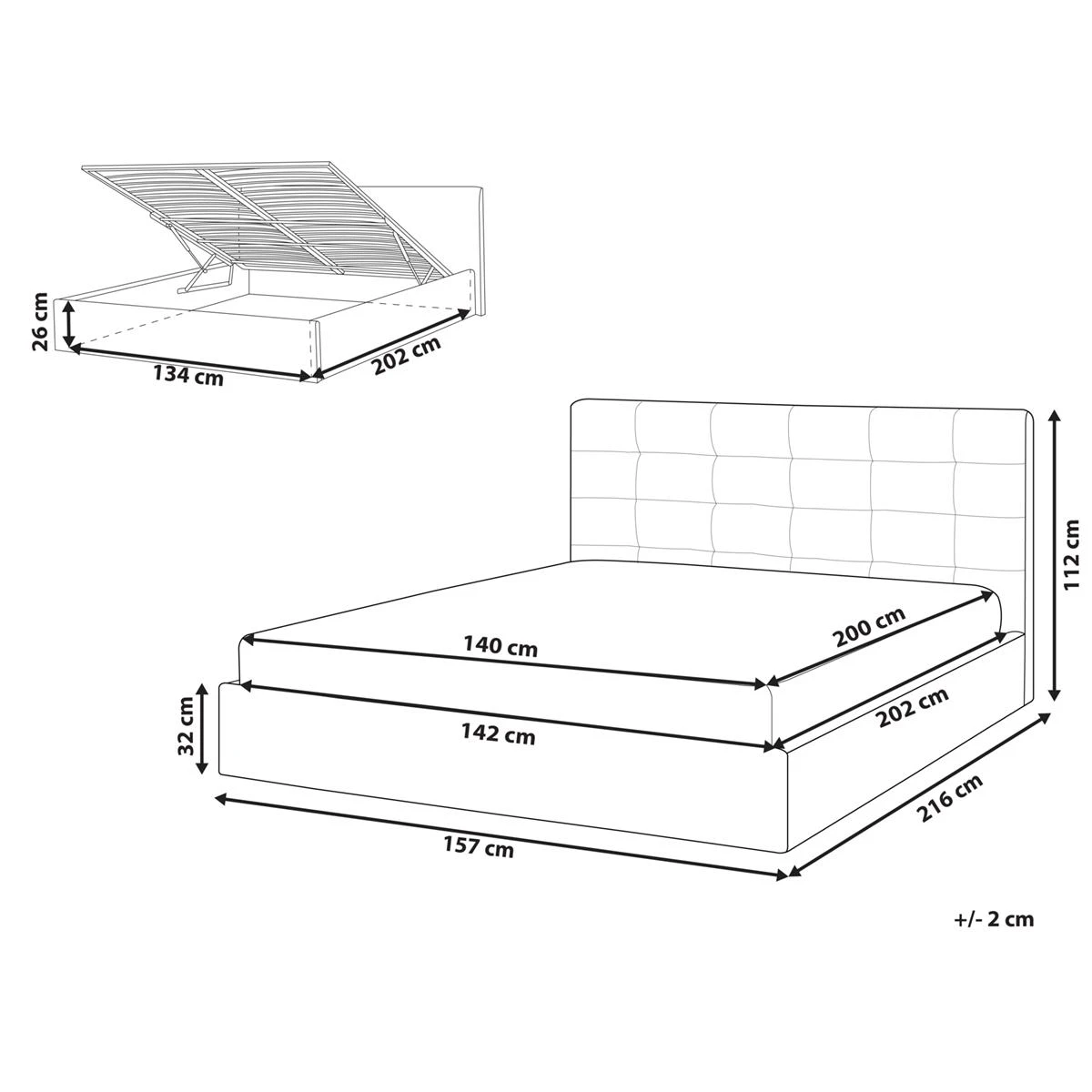 Beliani-LORIENT-Bed Met Opbergruimte-Grijs-140 X 200 Cm-Polyester 13 Beliani-LORIENT-Bed Met Opbergruimte-Grijs-140 X 200 Cm-Polyester - Afbeelding 11