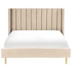 Beliani - VILETTE - Tweepersoonsbed - Beige - 140 X 200 Cm - Fluweel -Meubels Voor Thuis 10717770