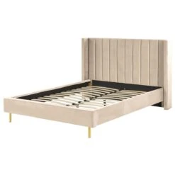 Beliani - VILETTE - Tweepersoonsbed - Beige - 140 X 200 Cm - Fluweel -Meubels Voor Thuis 10717772
