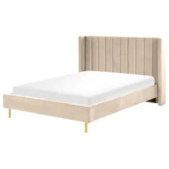 Beliani - VILETTE - Tweepersoonsbed - Beige - 140 X 200 Cm - Fluweel