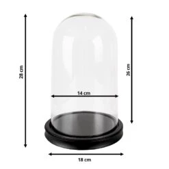 Clayre & Eef Stolp Ø 18x28 Cm Zwart Glas Hout Rond Glazen Stolp -Meubels Voor Thuis 10732105