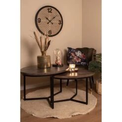 Clayre & Eef Stolp Ø 18x28 Cm Zwart Glas Hout Rond Glazen Stolp -Meubels Voor Thuis 10732107