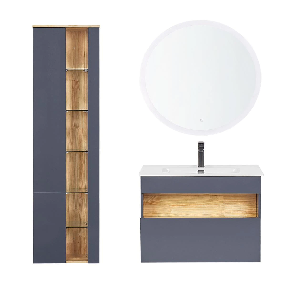 Beliani - FIGUERES - Badkamermeubel - Grijs - MDF 5 Beliani - FIGUERES - Badkamermeubel - Grijs - MDF - Afbeelding 3