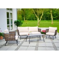 Lisomme Marit 4 Delige Tuin Loungeset Bruin - Met Zitkussens -Meubels Voor Thuis 10818489