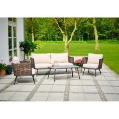 Lisomme Marit 4 Delige Tuin Loungeset Bruin - Met Zitkussens -Meubels Voor Thuis 10818494