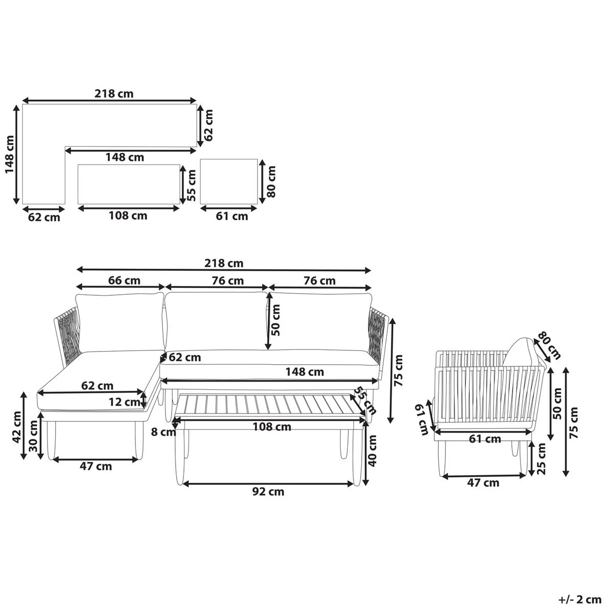 Beliani - CREMONA - Loungeset Voor 4 - Lichte Houtkleur - Acaciahout 8 Beliani - CREMONA - Loungeset Voor 4 - Lichte Houtkleur - Acaciahout - Afbeelding 6