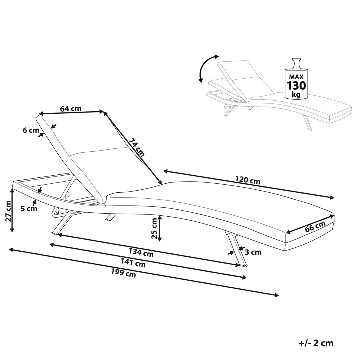 Beliani - AMELIA - Ligstoel - Donkergrijs - Textiel 10 Beliani - AMELIA - Ligstoel - Donkergrijs - Textiel - Afbeelding 8