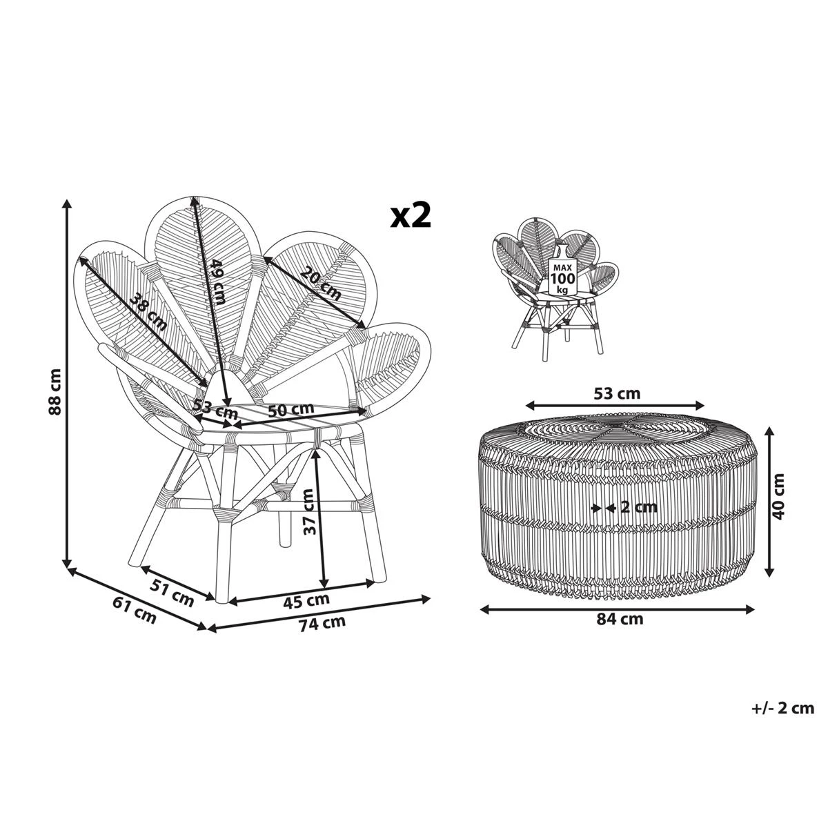 Beliani - FLORENTINE II | LIMNI - Bistroset - Natuurlijk - Rotan 12 Beliani - FLORENTINE II | LIMNI - Bistroset - Natuurlijk - Rotan - Afbeelding 10
