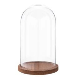 Clayre & Eef Stolp 28 Cm Hout Glas Rond Glazen Stolp
