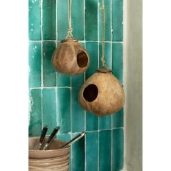 J-Line Kokosnoot Huis Decoratie - Vogelhuisje - Hout - Naturel - L -Meubels Voor Thuis 10835085
