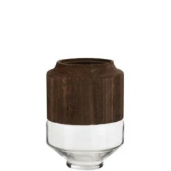 J-Line Vaas Rond Hoog Hout|Glas Donkerbruin Small