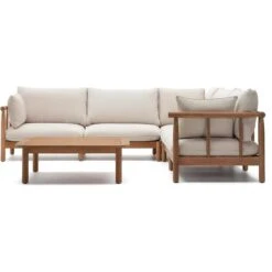 Kave Home - Set Sacova 5-zits Hoekbank En Salontafel In Eucalyptus -Meubels Voor Thuis 10855149