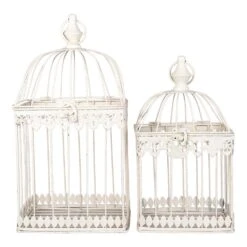 Clayre & Eef Vogelkooi Decoratie Beige Metaal Vierkant Decoratie