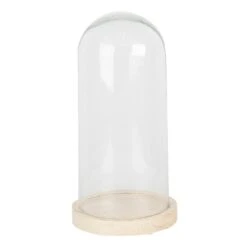 Clayre & Eef Stolp Ø 13x26 Cm Bruin Hout Glas Rond Glazen Stolp