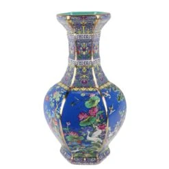 Fine Asianliving Chinese Vaas Bloemen Vogels Blauw D19xH32cm