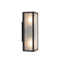 QAZQA Buiten Wandlamp Zwart Met Ribbel Glas 2-lichts IP44 - Charlois 19 QAZQA Buiten Wandlamp Zwart Met Ribbel Glas 2-lichts IP44 - Charlois -Meubels Voor Thuis 10899594