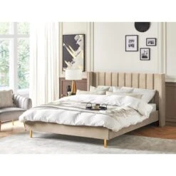 Beliani - VILLETTE - Tweepersoonsbed - Beige - 180 X 200 Cm - Fluweel -Meubels Voor Thuis 10950690